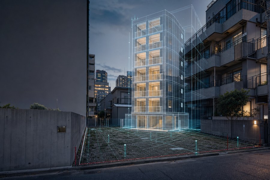 BLD compact card showing Tokyo development digital twin
